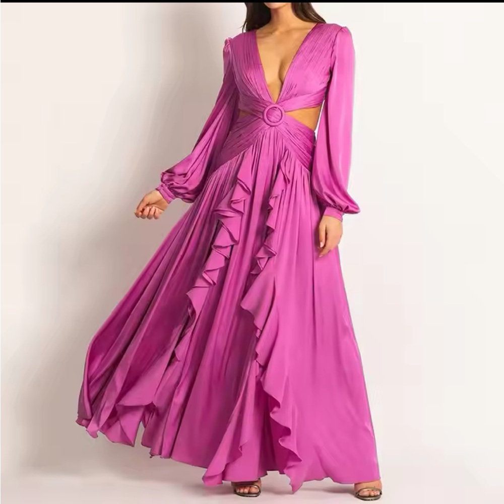 Hot pink cut out ruffled maxi dress